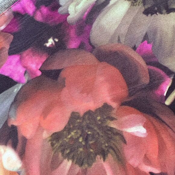 Zara W&B Floral Chiffon Sheer Front Gray Fine Knit Roll Neck Turtleneck Top L - Picture 10 of 10